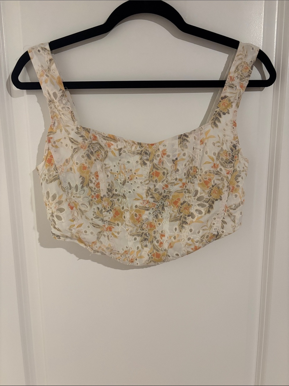 Delicate Cream Floral Square-Neck Crop Top